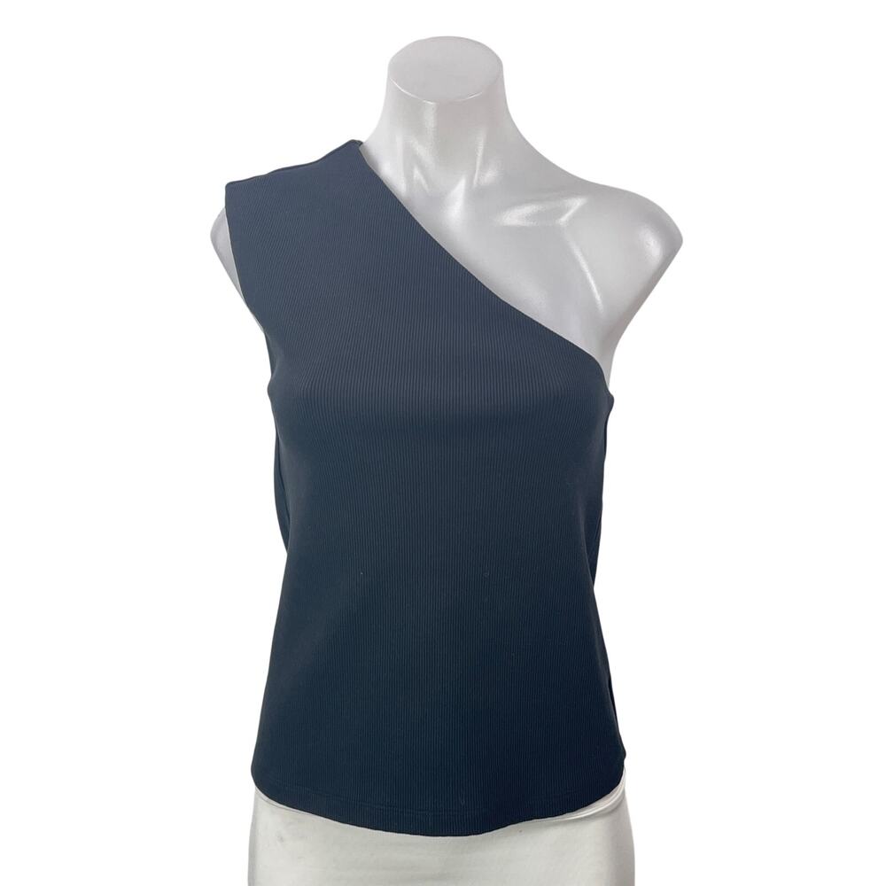 NEW Soldout NYC Black Sleeveless One Shoulder Ribbed Knit Blouse Top Size M